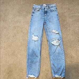 Good American Light Blue Distressed Straight Leg Jeans